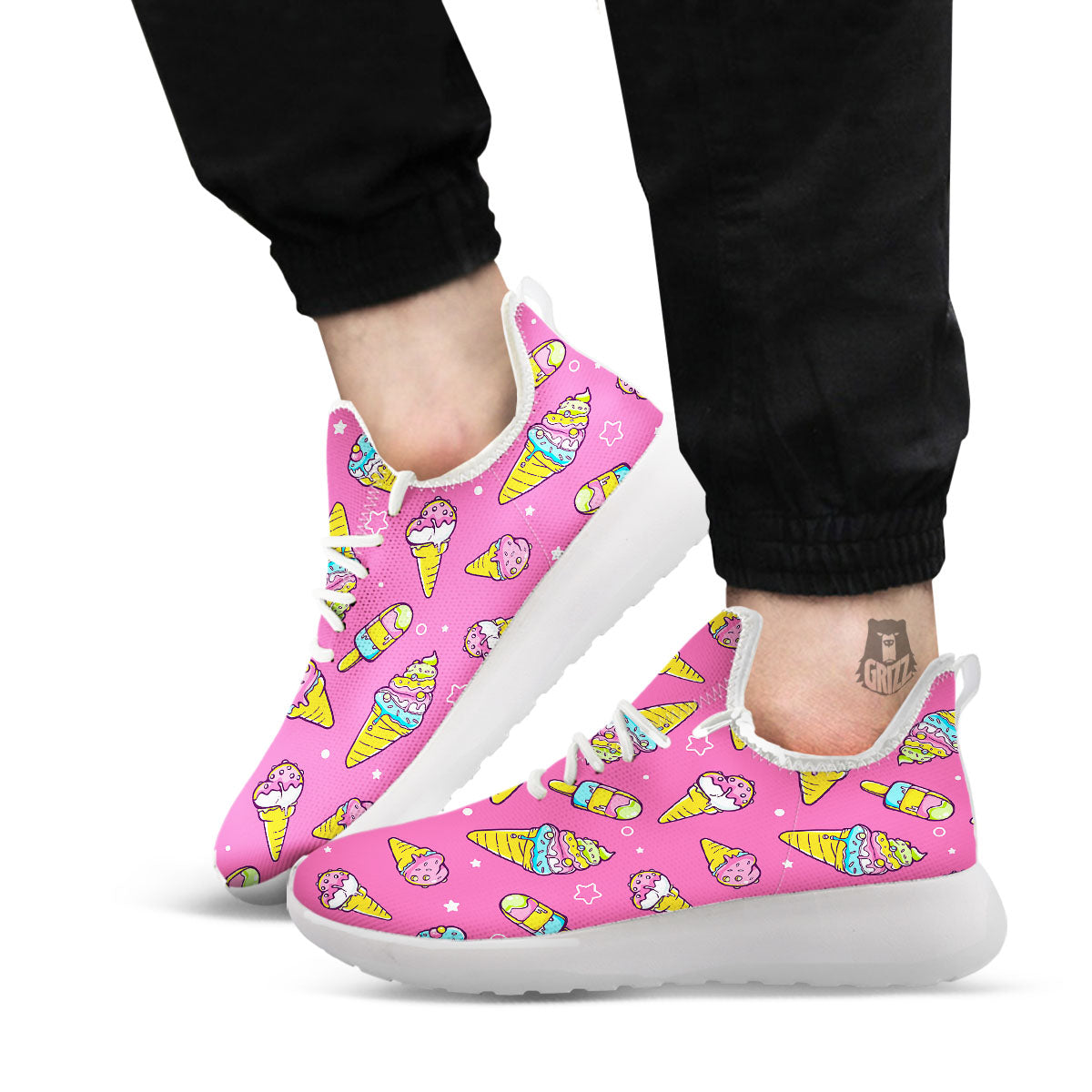 Ice Cream Pink Print Pattern White Athletic Shoes-grizzshop