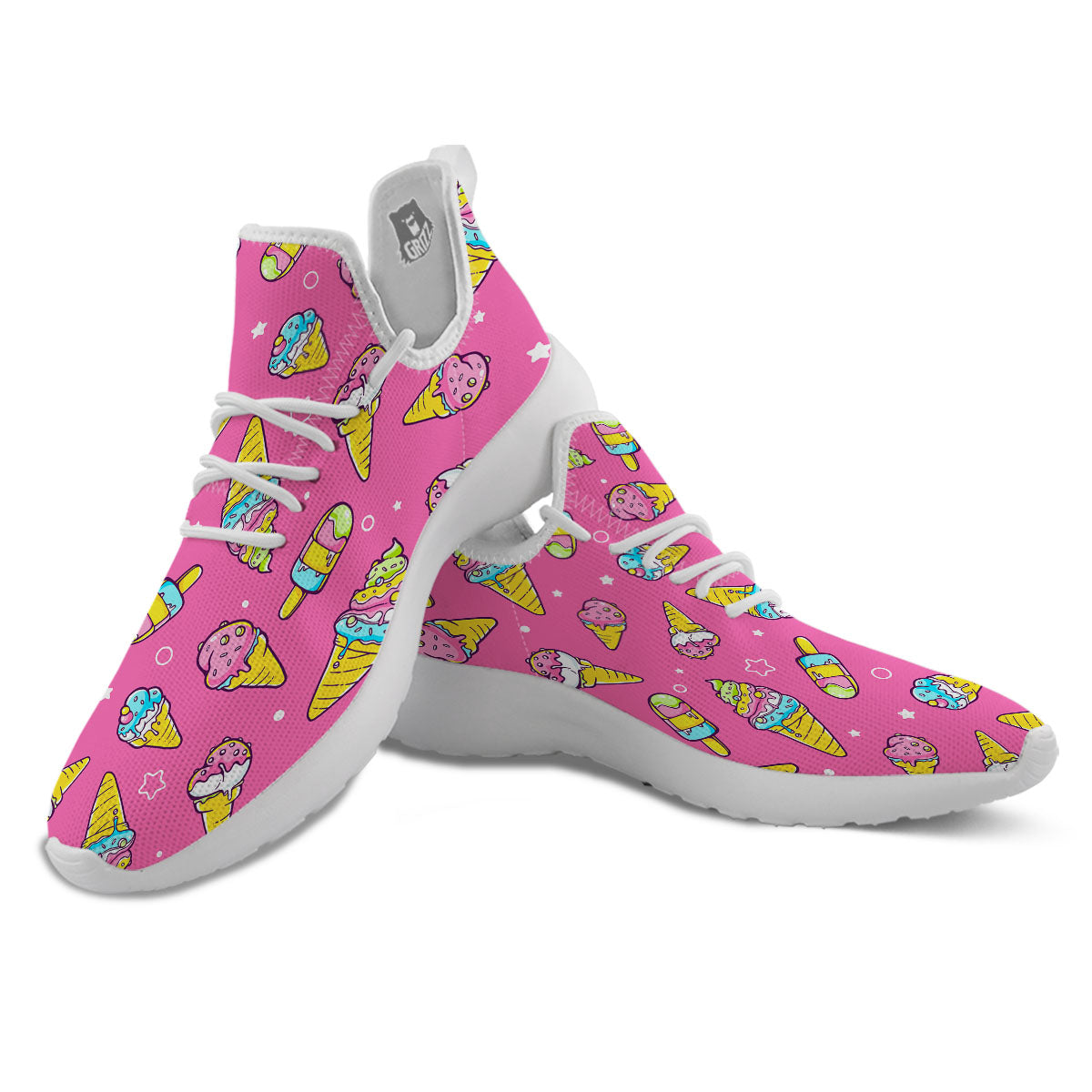 Ice Cream Pink Print Pattern White Athletic Shoes-grizzshop