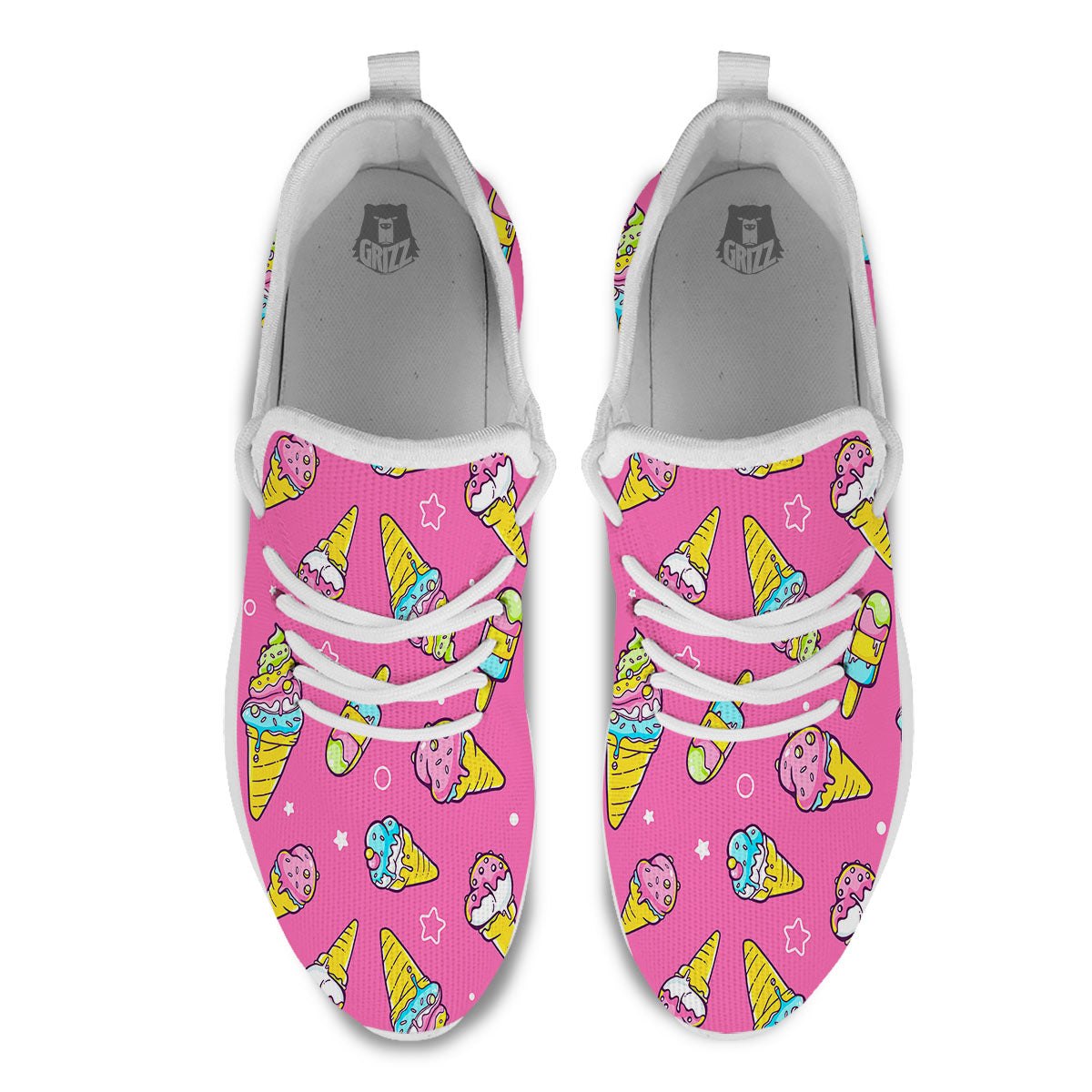 Ice Cream Pink Print Pattern White Athletic Shoes-grizzshop