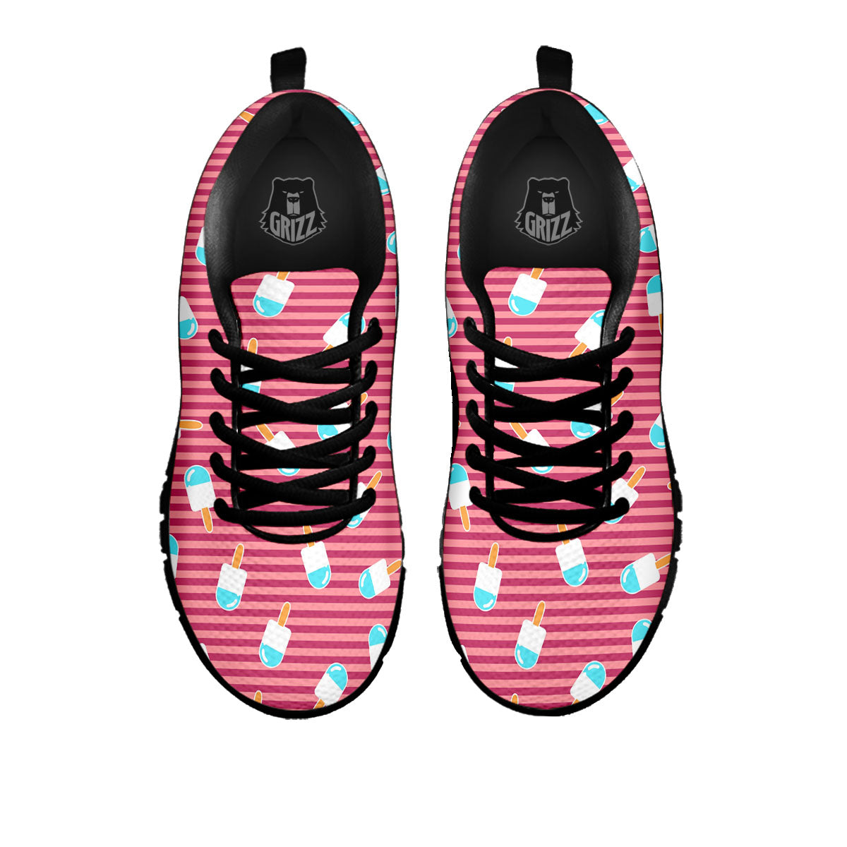 Ice Cream Pink Striped Print Pattern Black Sneaker-grizzshop