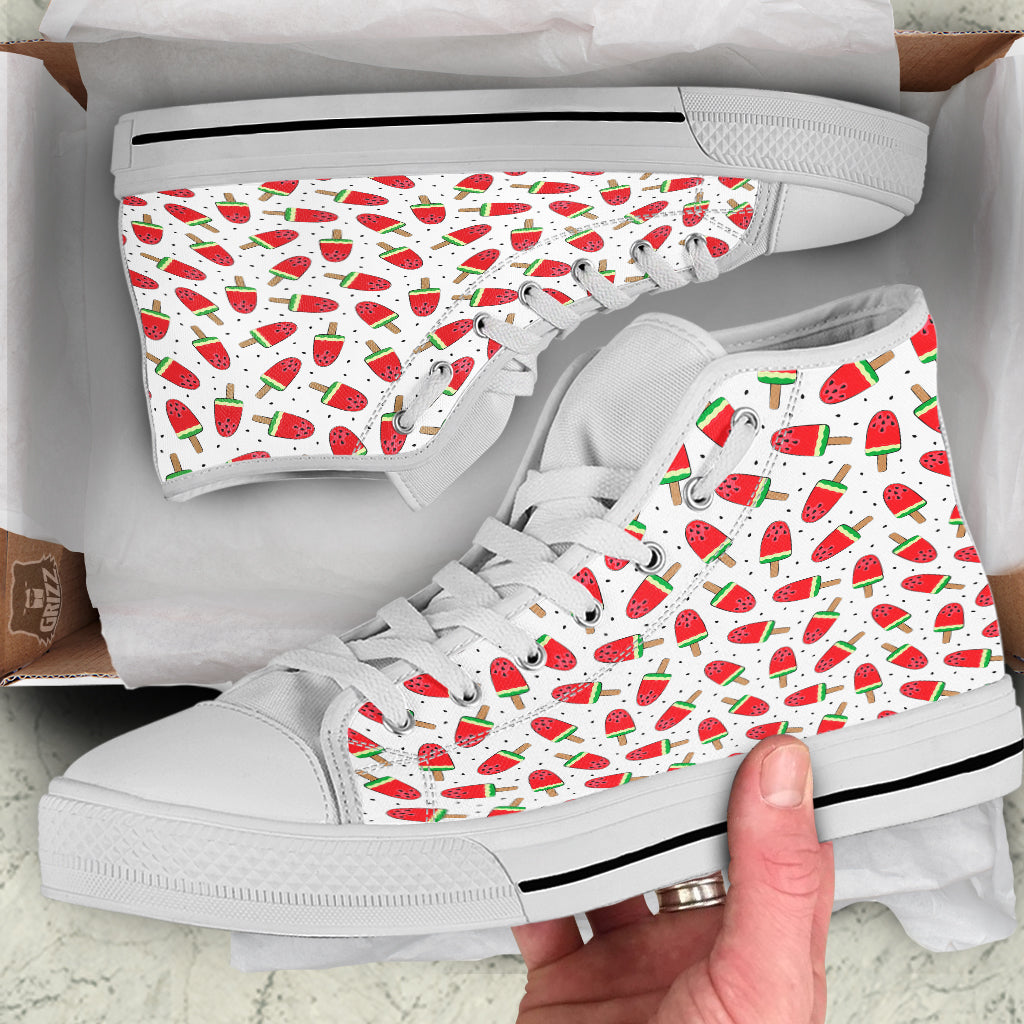 Ice Cream Watermelon Print Pattern White High Top Shoes-grizzshop