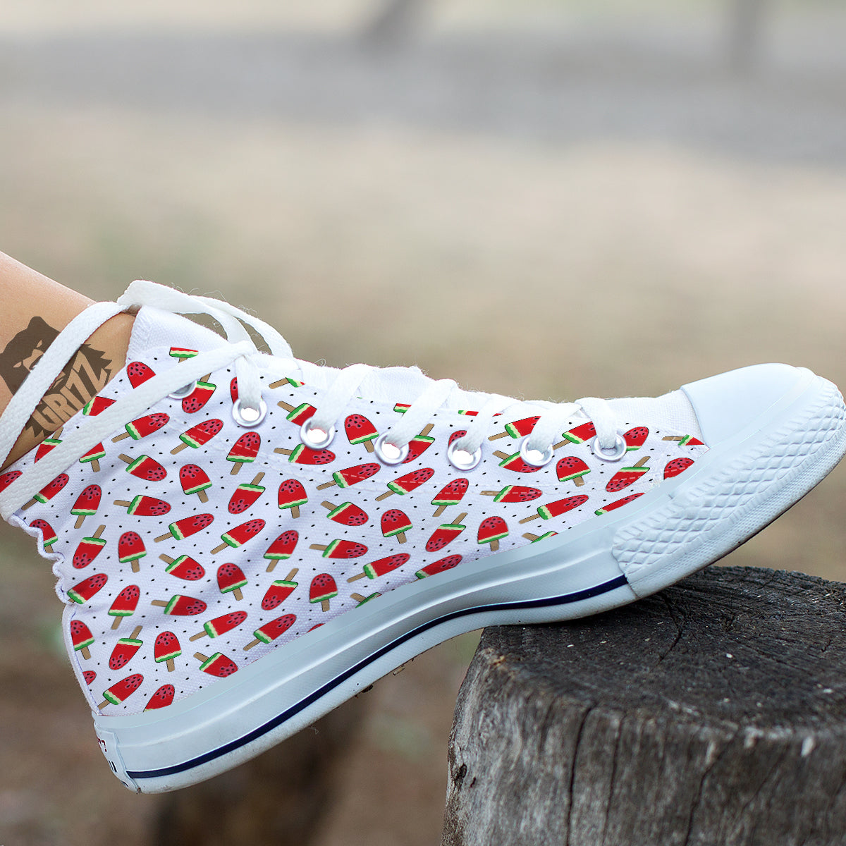 Ice Cream Watermelon Print Pattern White High Top Shoes-grizzshop