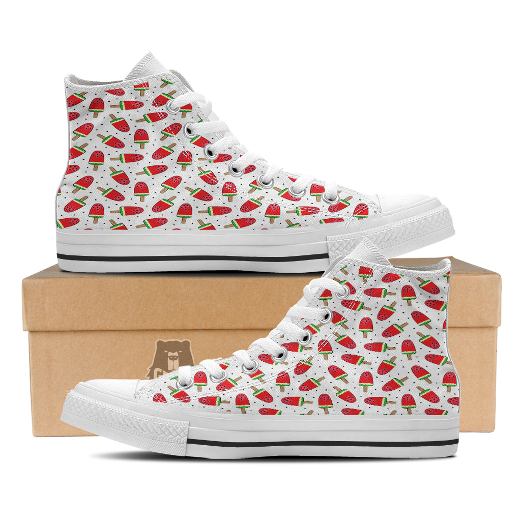 Ice Cream Watermelon Print Pattern White High Top Shoes-grizzshop