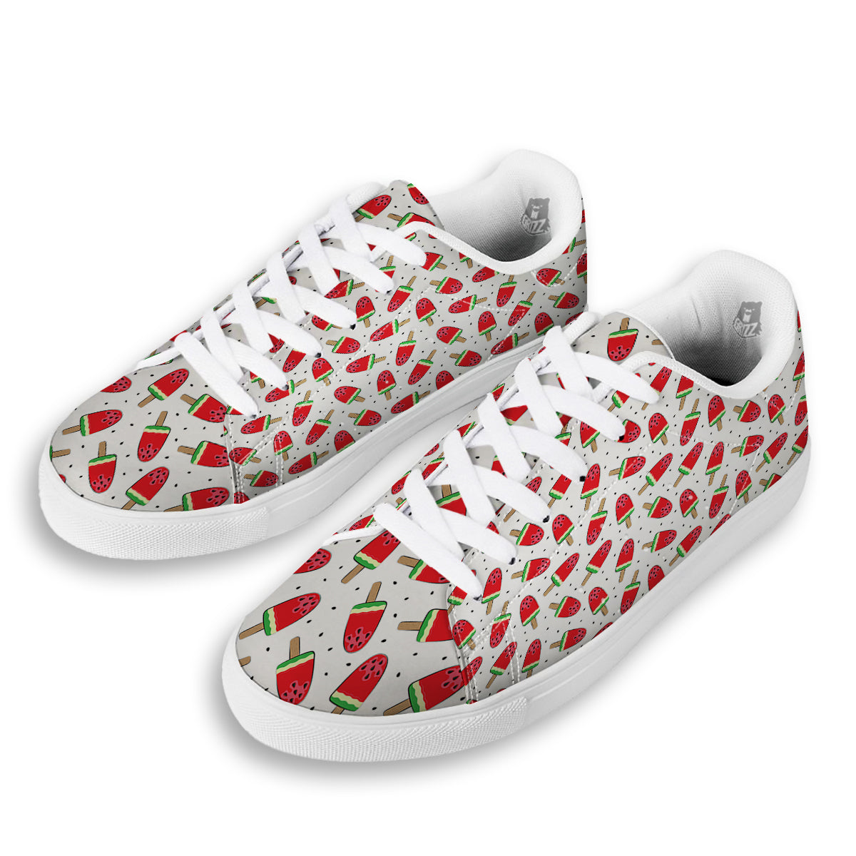 Ice Cream Watermelon Print Pattern White Low Top Sneakers-grizzshop
