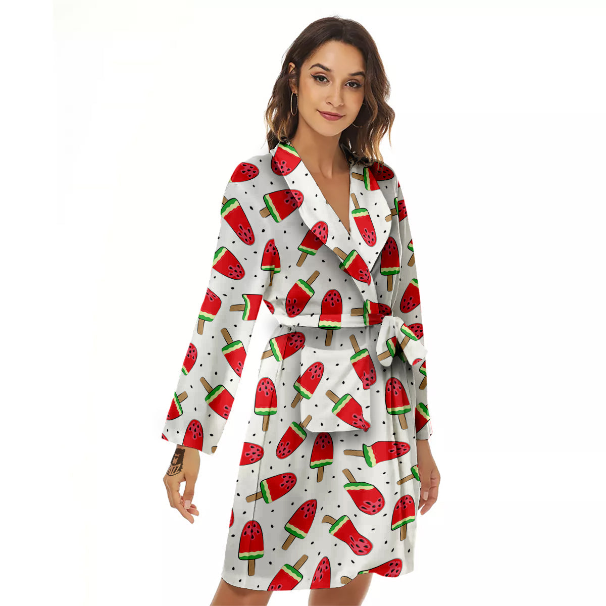 Ice Cream Watermelon Print Pattern Women's Robe-grizzshop