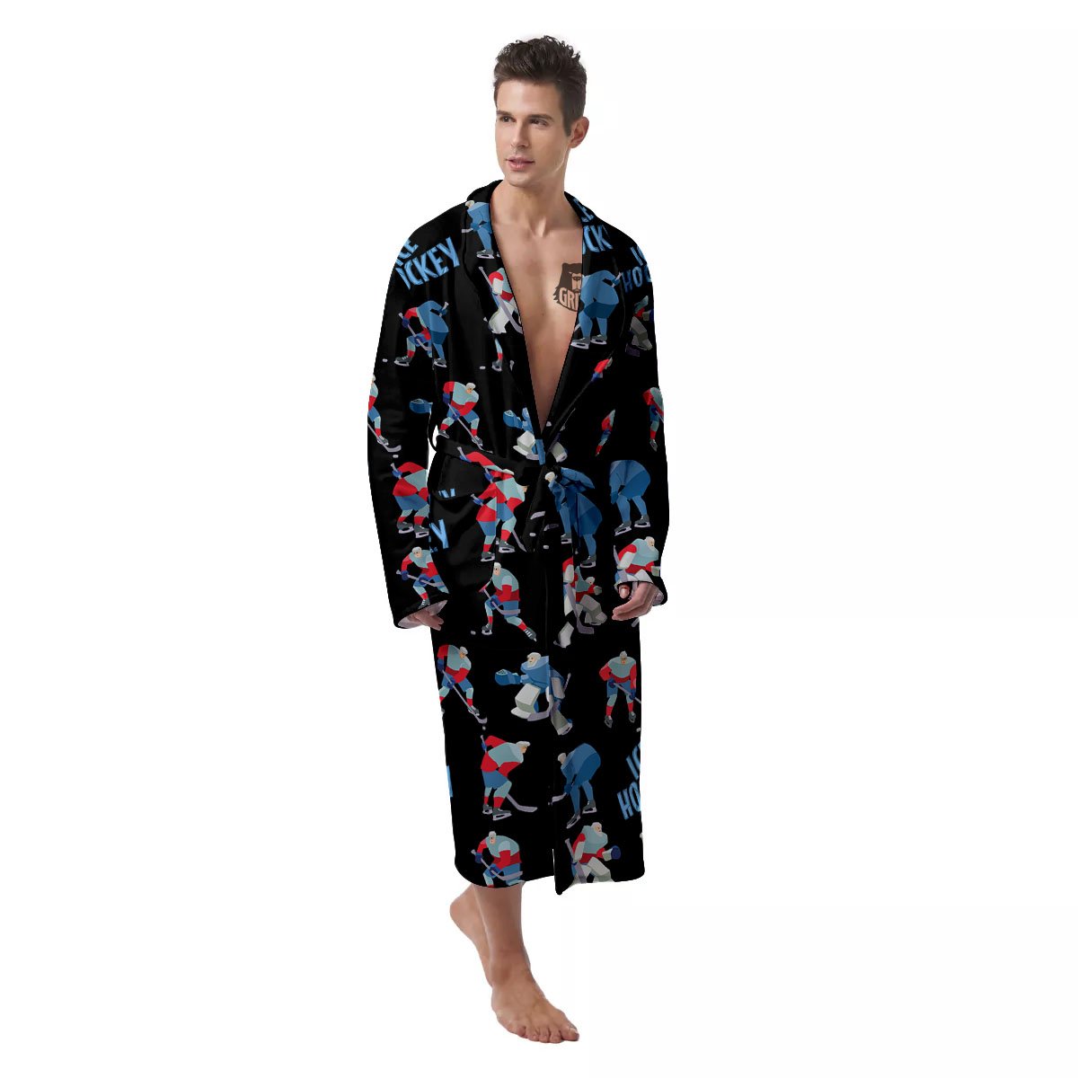 Ice Hockey Players Print Pattern Men's Robe-grizzshop