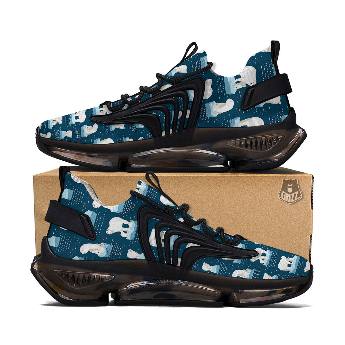 Ice Polar Bear Print Pattern Black Gym Shoes-grizzshop