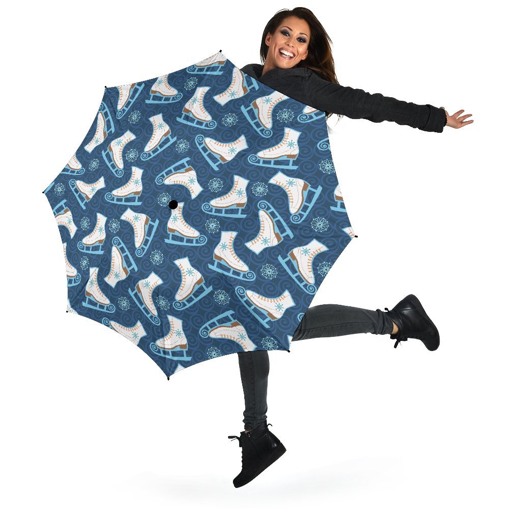 Ice Skate Pattern Print Automatic Foldable Umbrella-grizzshop