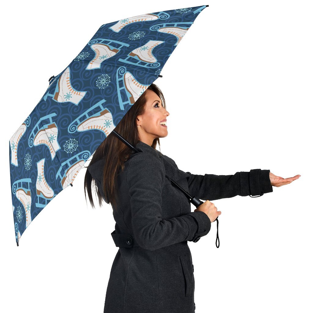 Ice Skate Pattern Print Automatic Foldable Umbrella-grizzshop