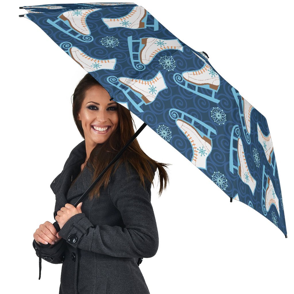 Ice Skate Pattern Print Automatic Foldable Umbrella-grizzshop