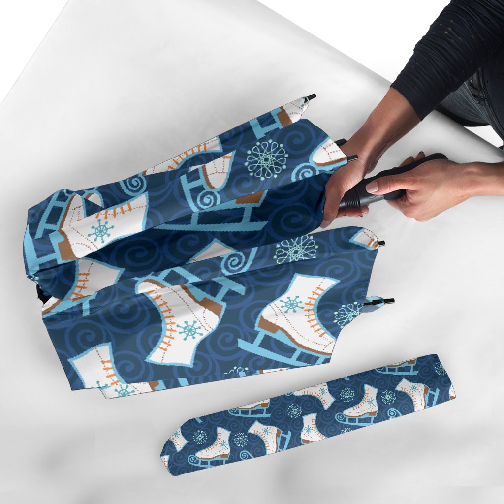 Ice Skate Pattern Print Automatic Foldable Umbrella-grizzshop