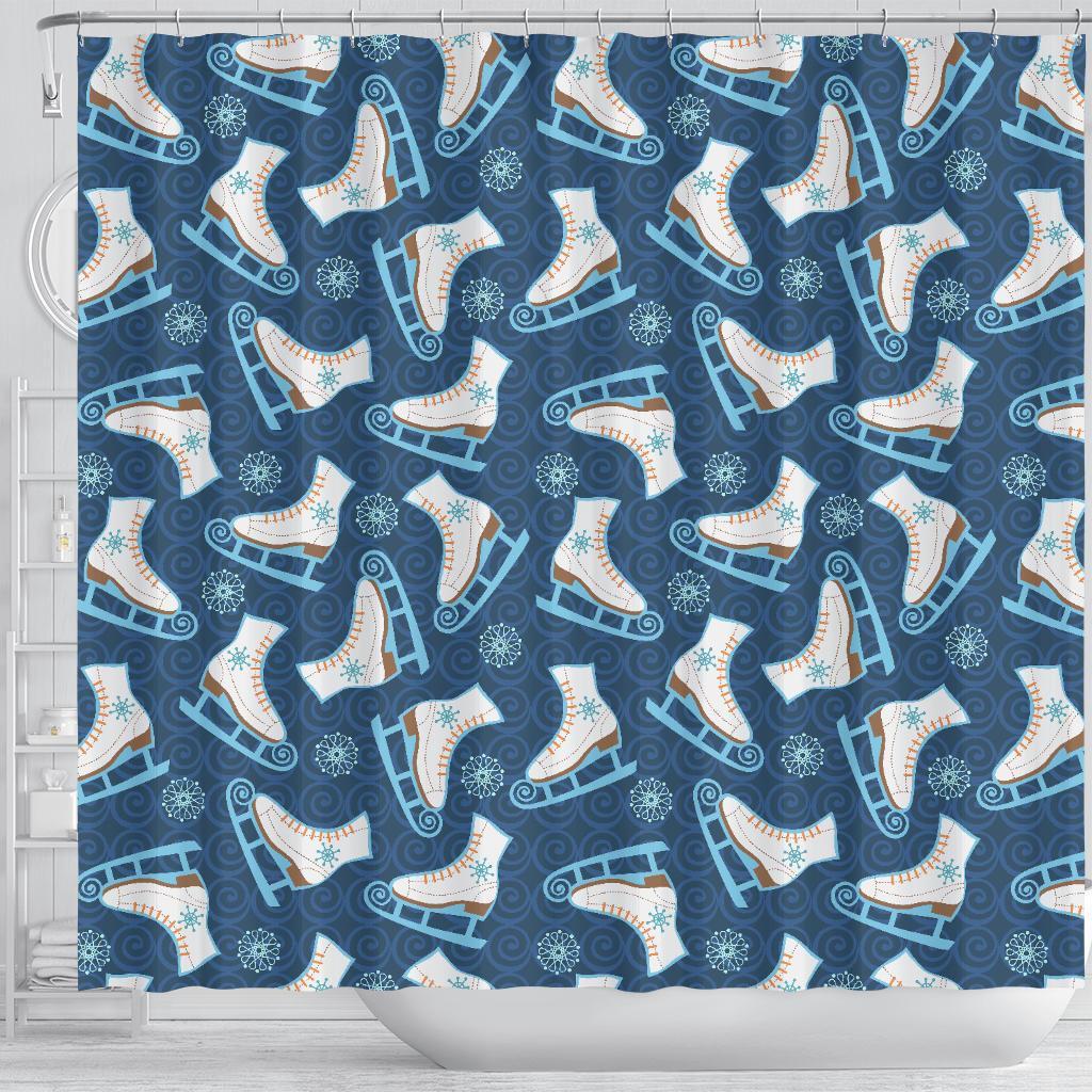 Ice Skate Pattern Print Bathroom Shower Curtain-grizzshop