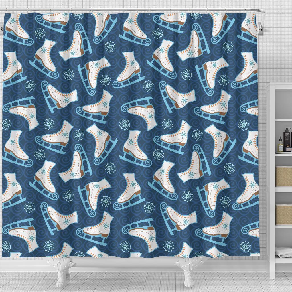 Ice Skate Pattern Print Bathroom Shower Curtain-grizzshop