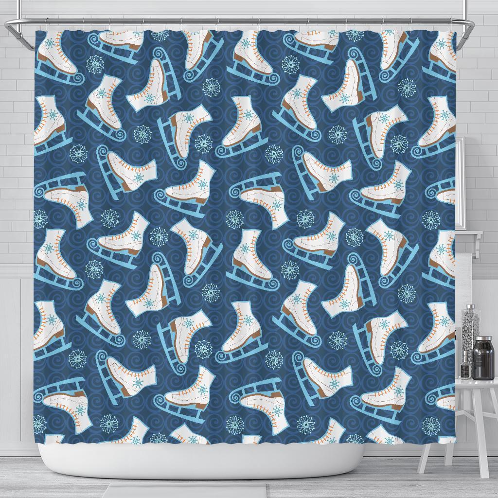 Ice Skate Pattern Print Bathroom Shower Curtain-grizzshop