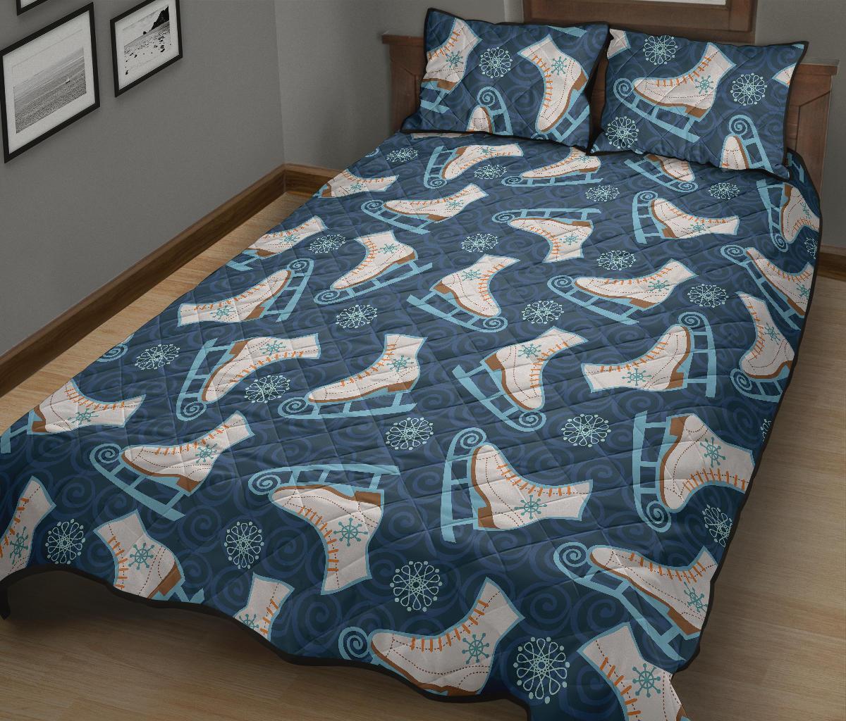 Ice Skate Pattern Print Bed Set Quilt-grizzshop