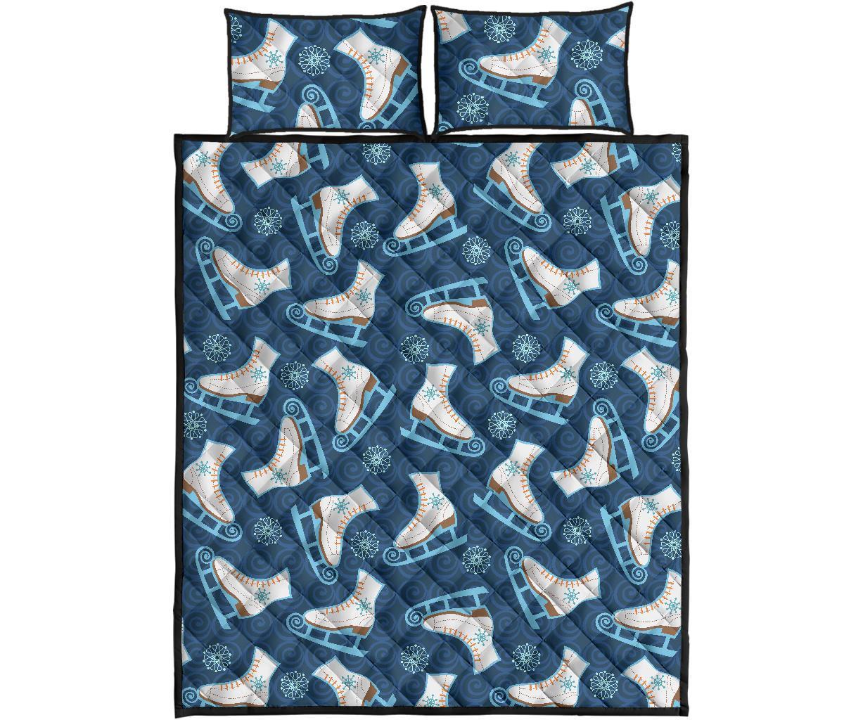 Ice Skate Pattern Print Bed Set Quilt-grizzshop