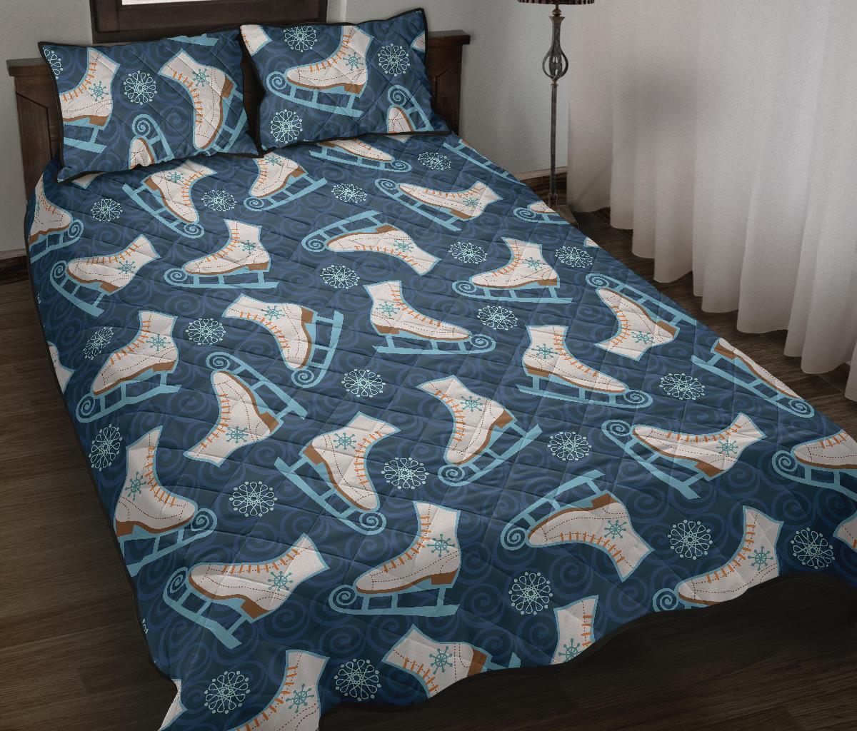Ice Skate Pattern Print Bed Set Quilt-grizzshop
