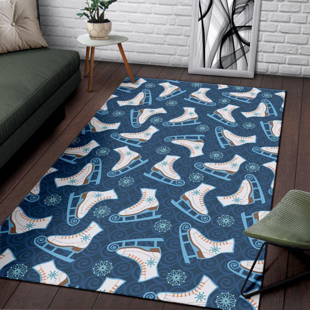 Ice Skate Pattern Print Floor Mat-grizzshop