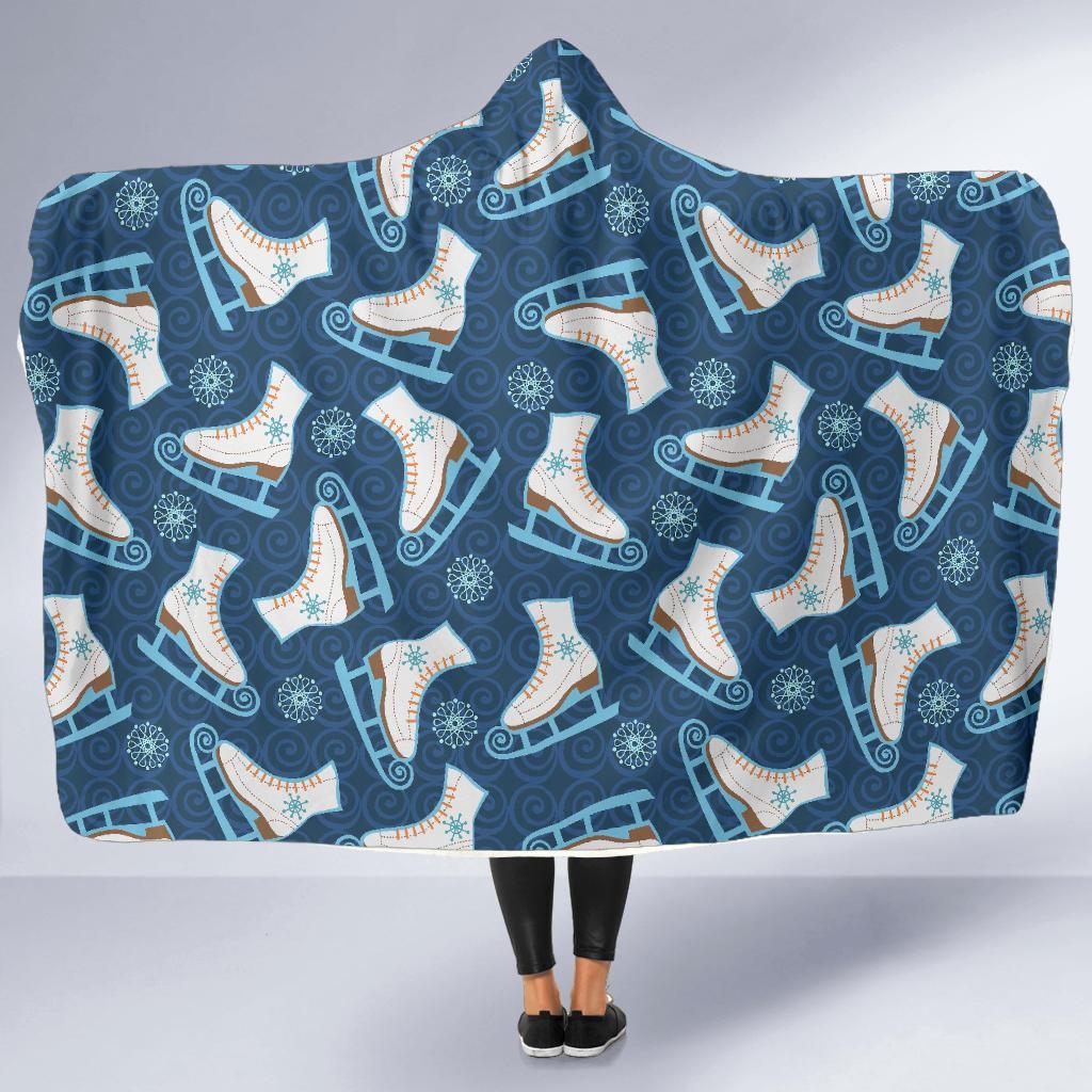 Ice Skate Pattern Print Hooded Blanket-grizzshop