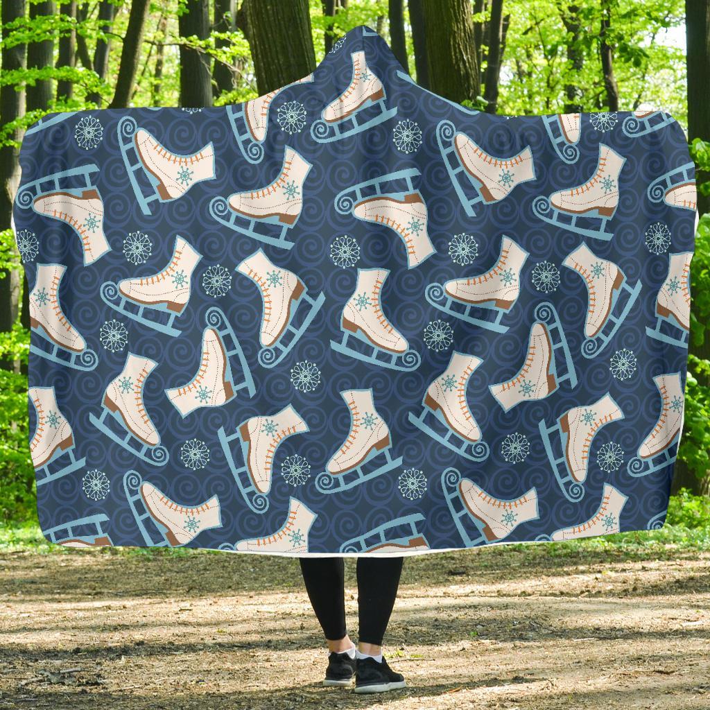 Ice Skate Pattern Print Hooded Blanket-grizzshop