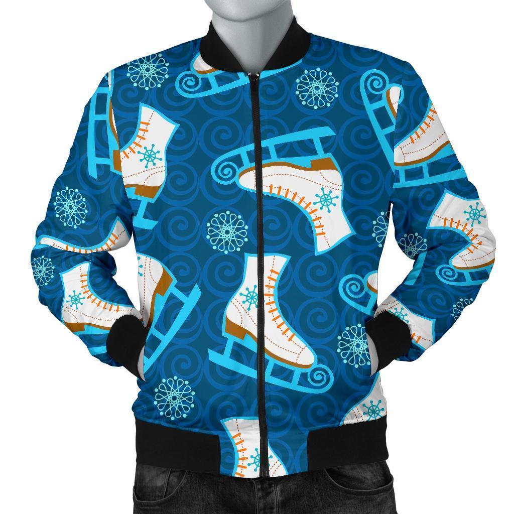 Ice Skate Pattern Print Men's Bomber Jacket-grizzshop