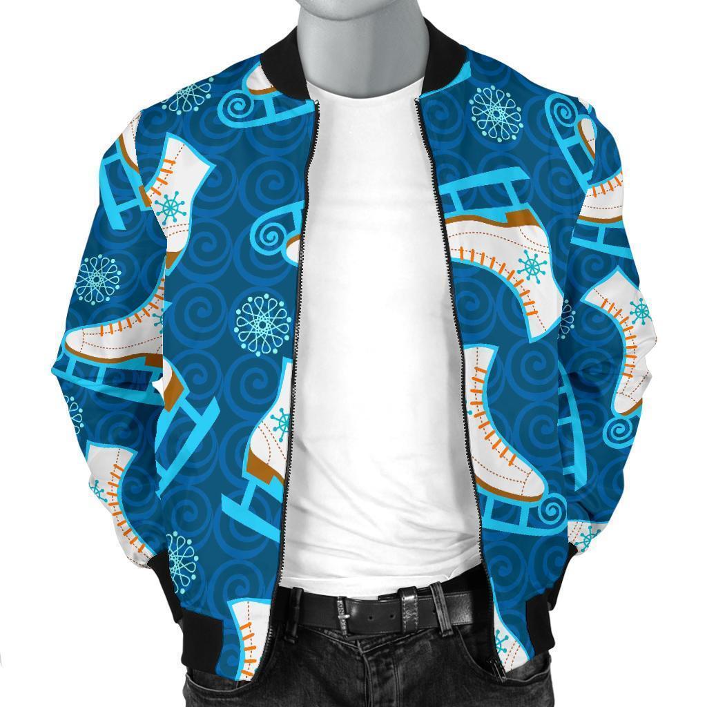 Ice Skate Pattern Print Men's Bomber Jacket-grizzshop