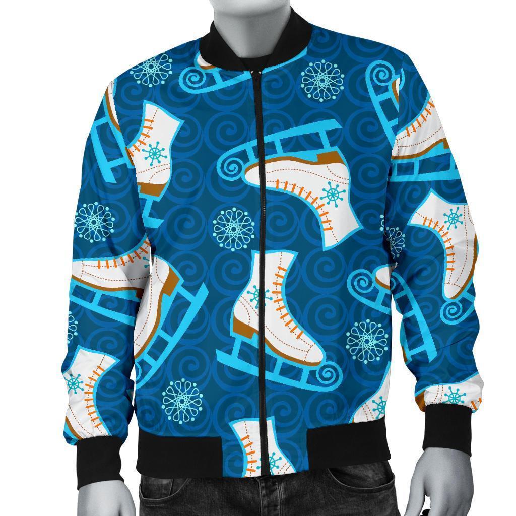 Ice Skate Pattern Print Men's Bomber Jacket-grizzshop