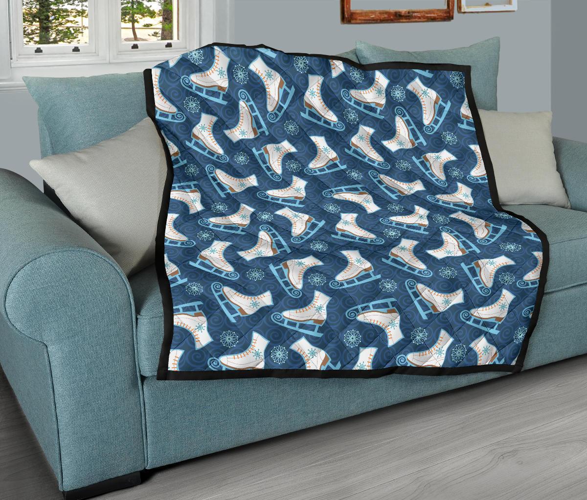 Ice Skate Pattern Print Quilt-grizzshop