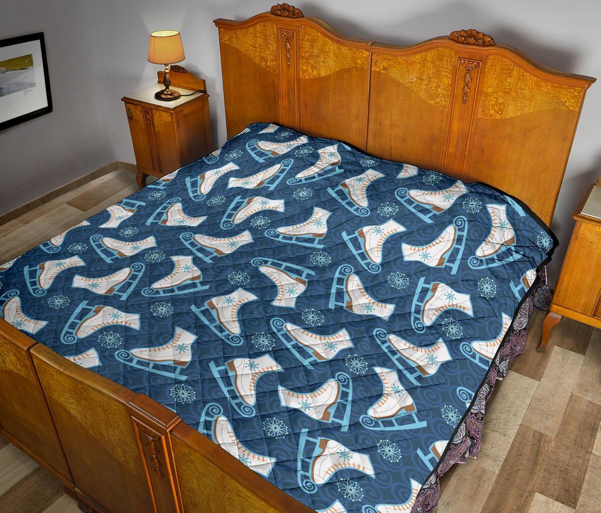 Ice Skate Pattern Print Quilt-grizzshop