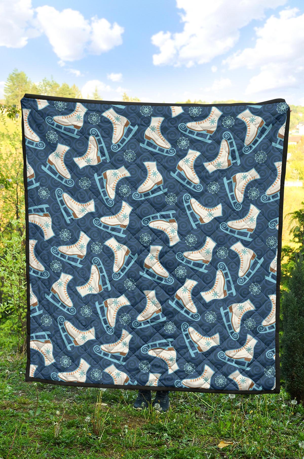 Ice Skate Pattern Print Quilt-grizzshop