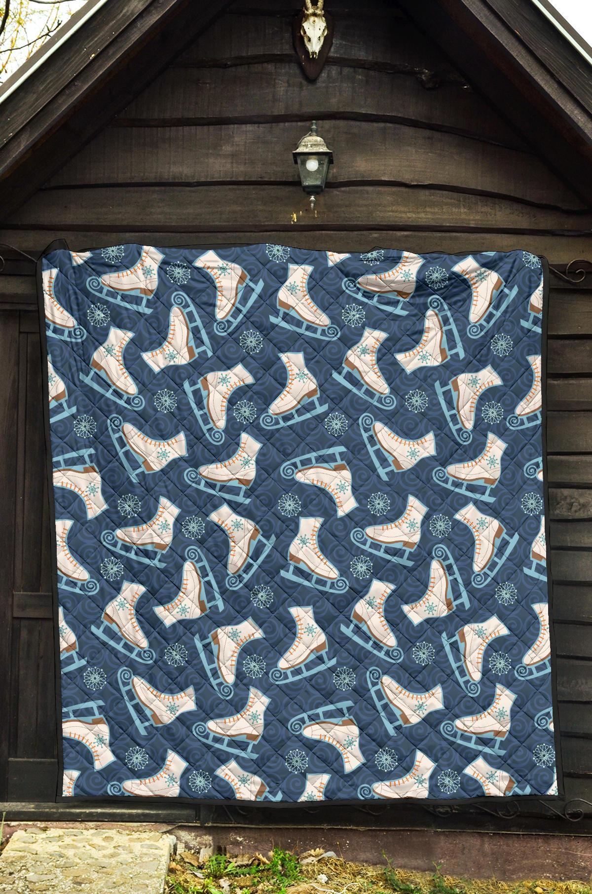 Ice Skate Pattern Print Quilt-grizzshop