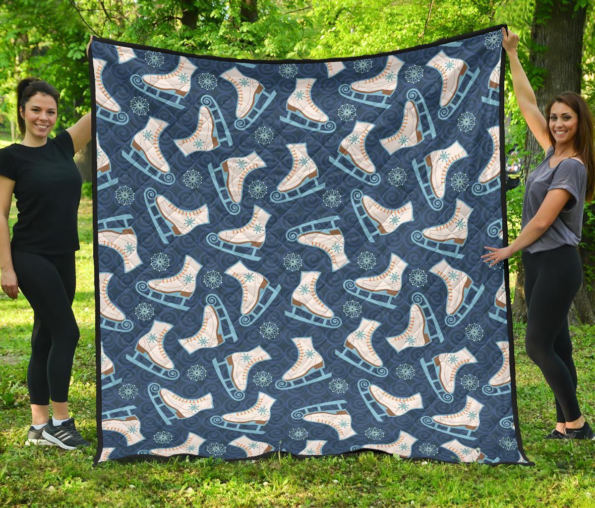 Ice Skate Pattern Print Quilt-grizzshop