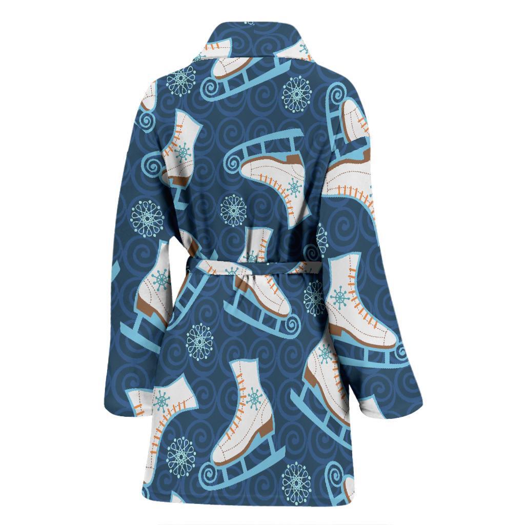 Ice Skate Pattern Print Women Long Robe-grizzshop