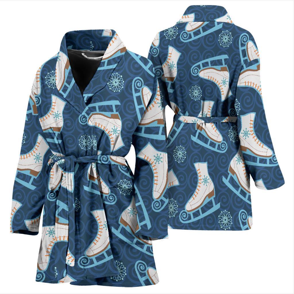 Ice Skate Pattern Print Women Long Robe-grizzshop