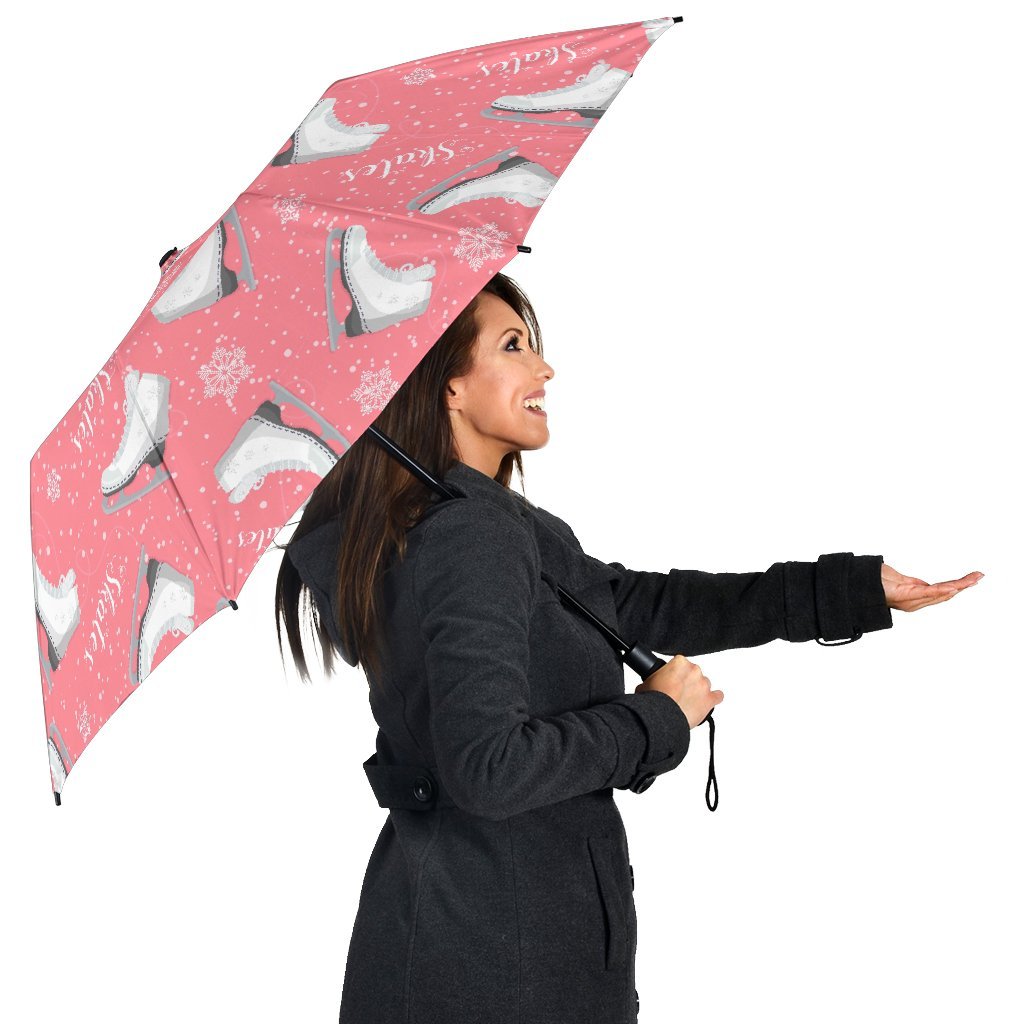 Ice Skate Pink Pattern Print Automatic Foldable Umbrella-grizzshop