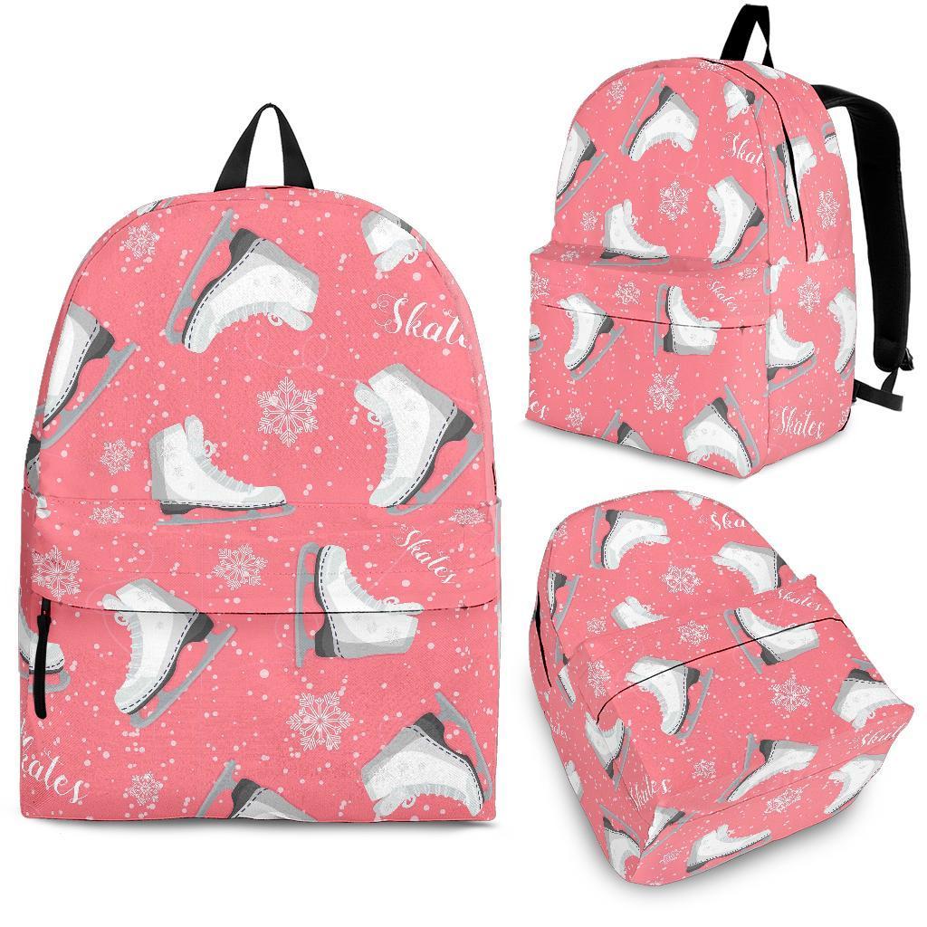 Ice Skate Pink Pattern Print Backpack-grizzshop