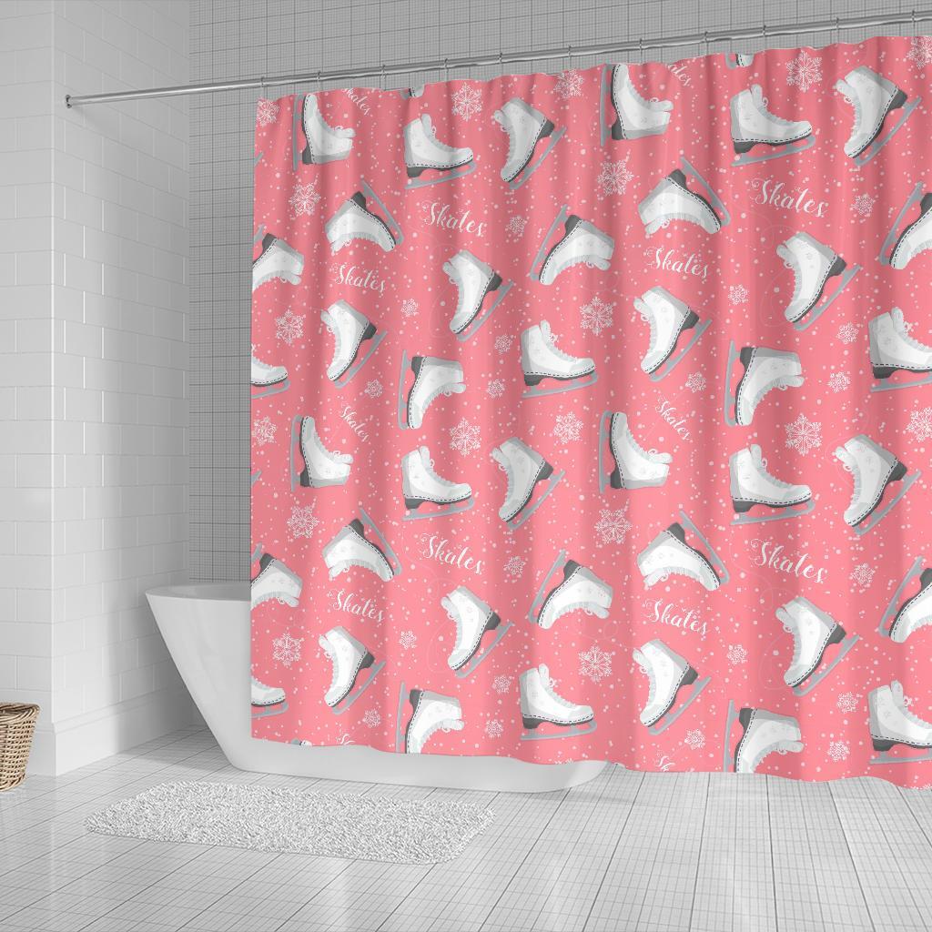 Ice Skate Pink Pattern Print Bathroom Shower Curtain-grizzshop