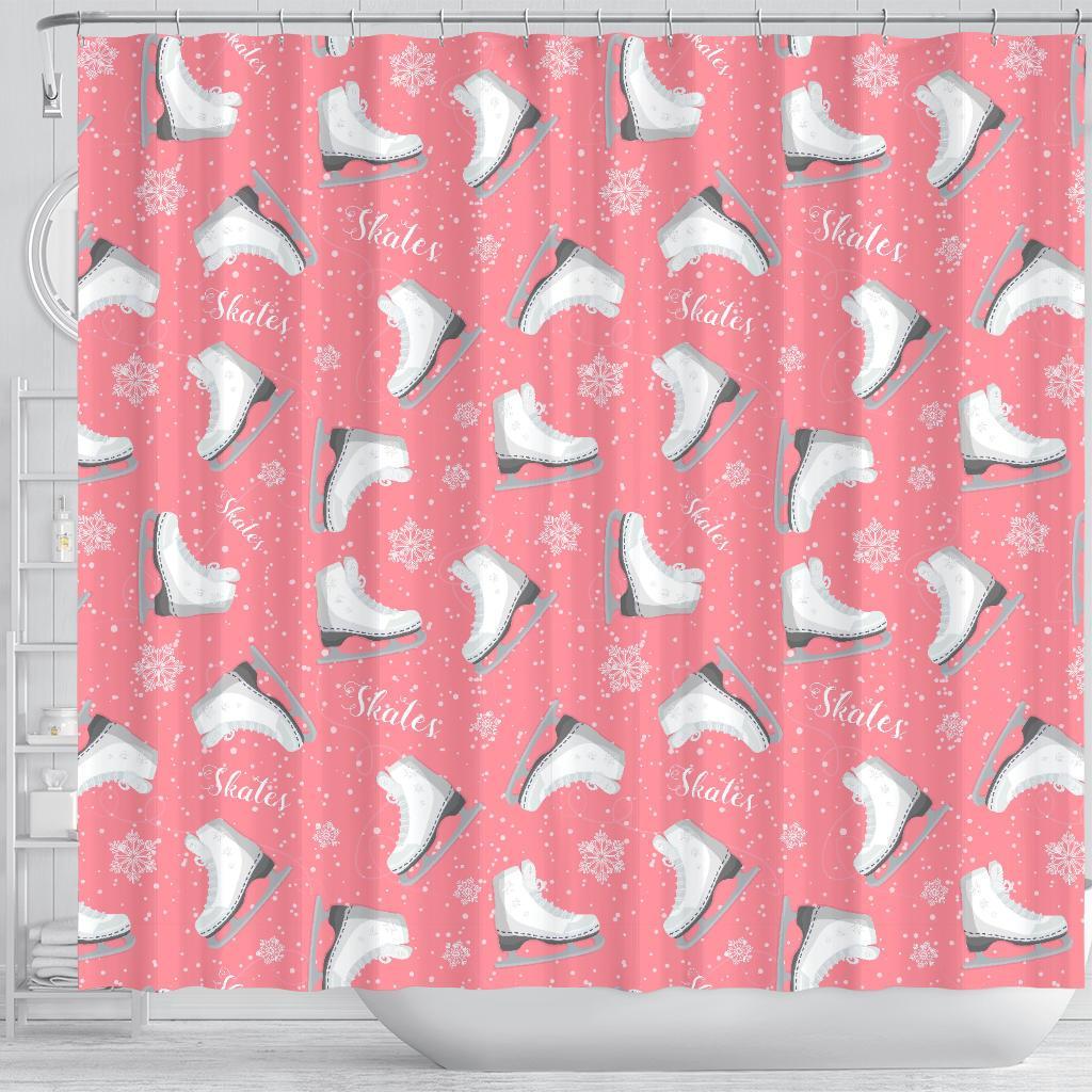 Ice Skate Pink Pattern Print Bathroom Shower Curtain-grizzshop