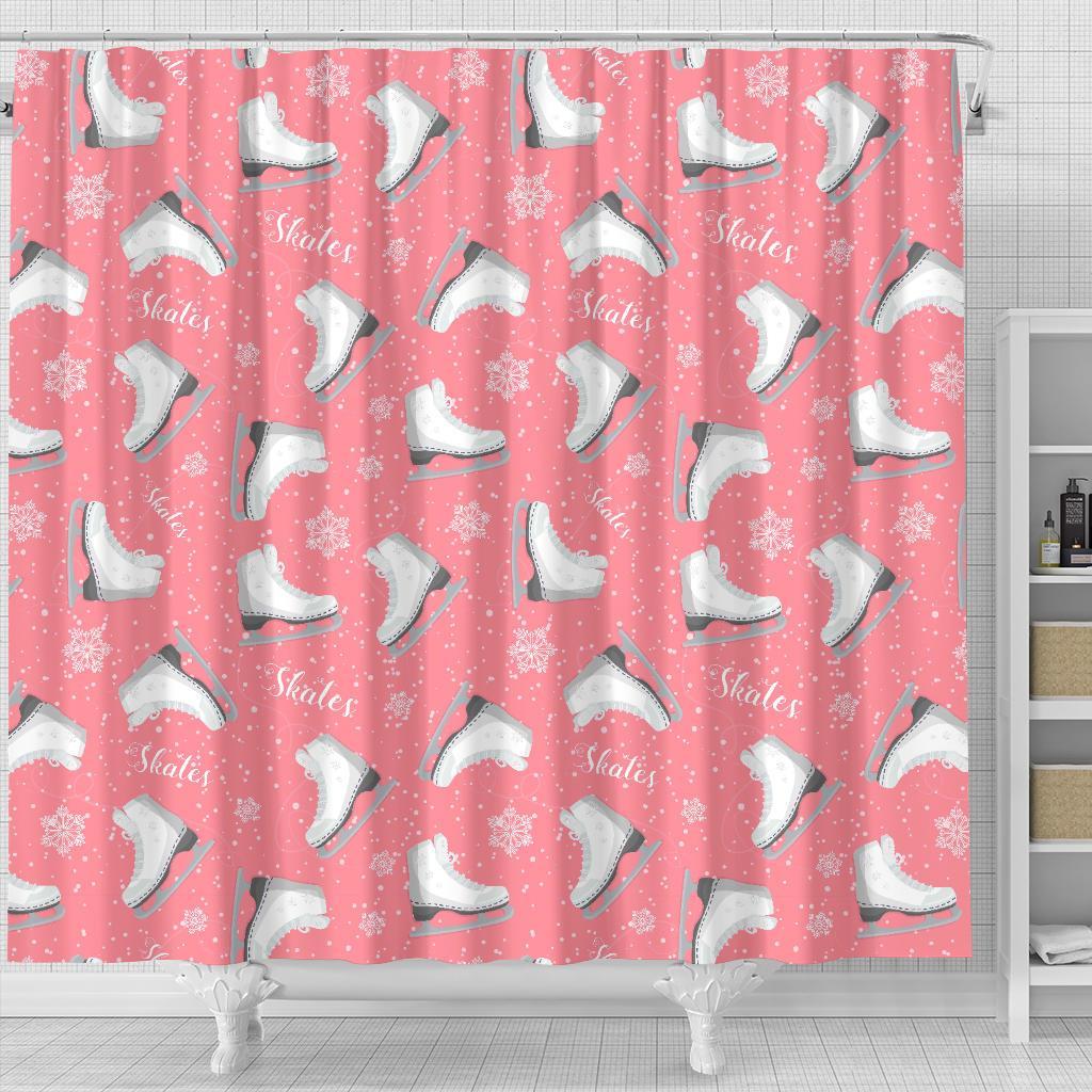 Ice Skate Pink Pattern Print Bathroom Shower Curtain-grizzshop