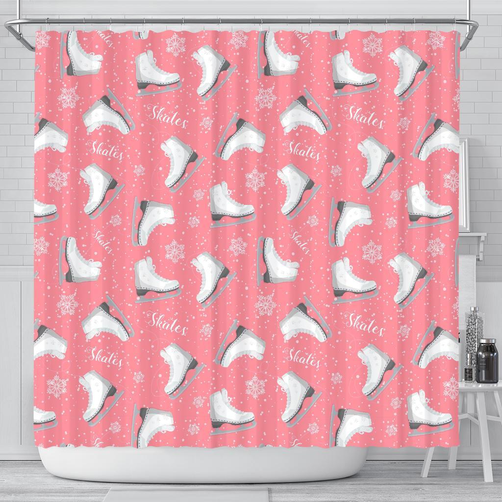 Ice Skate Pink Pattern Print Bathroom Shower Curtain-grizzshop