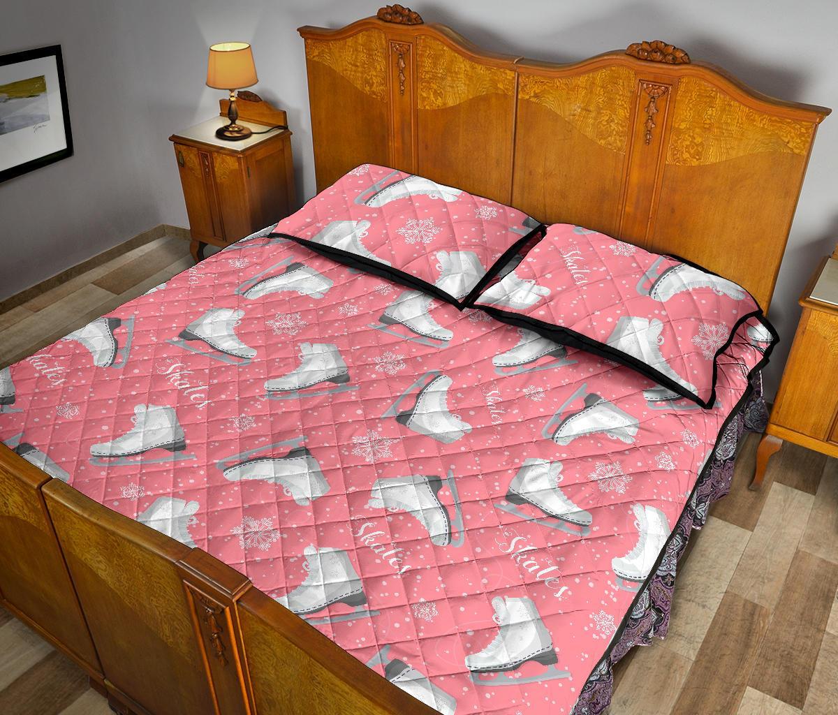 Ice Skate Pink Pattern Print Bed Set Quilt-grizzshop