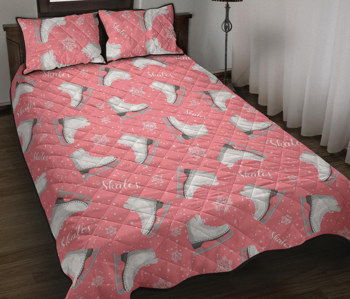 Ice Skate Pink Pattern Print Bed Set Quilt-grizzshop