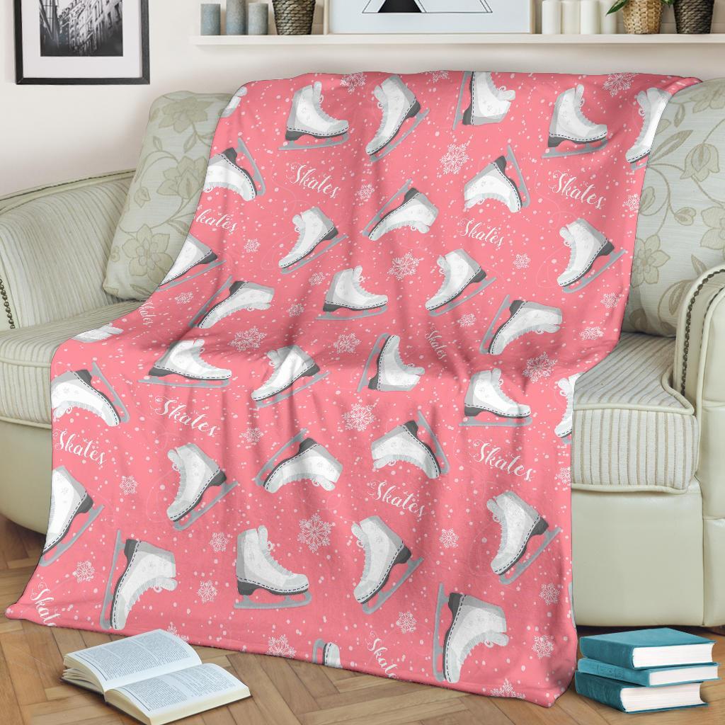 Ice Skate Pink Pattern Print Blanket-grizzshop