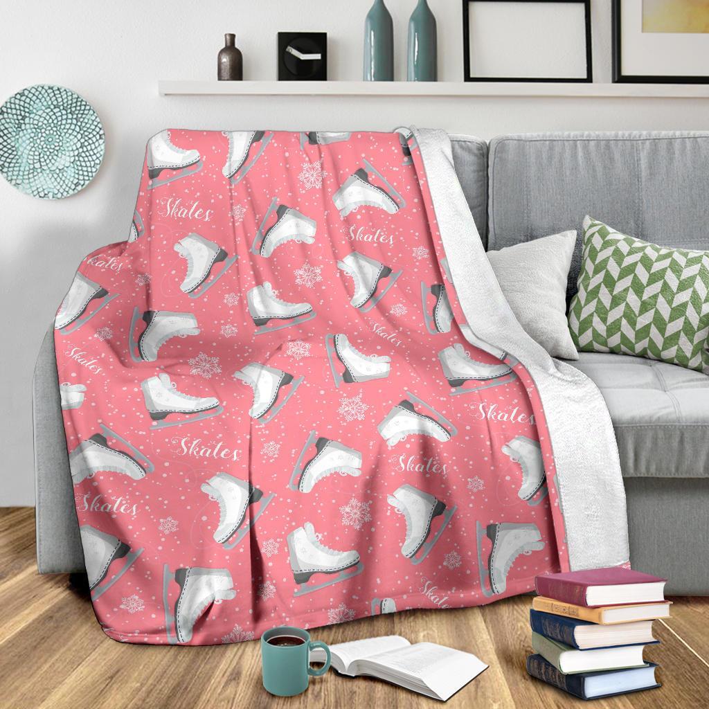 Ice Skate Pink Pattern Print Blanket-grizzshop