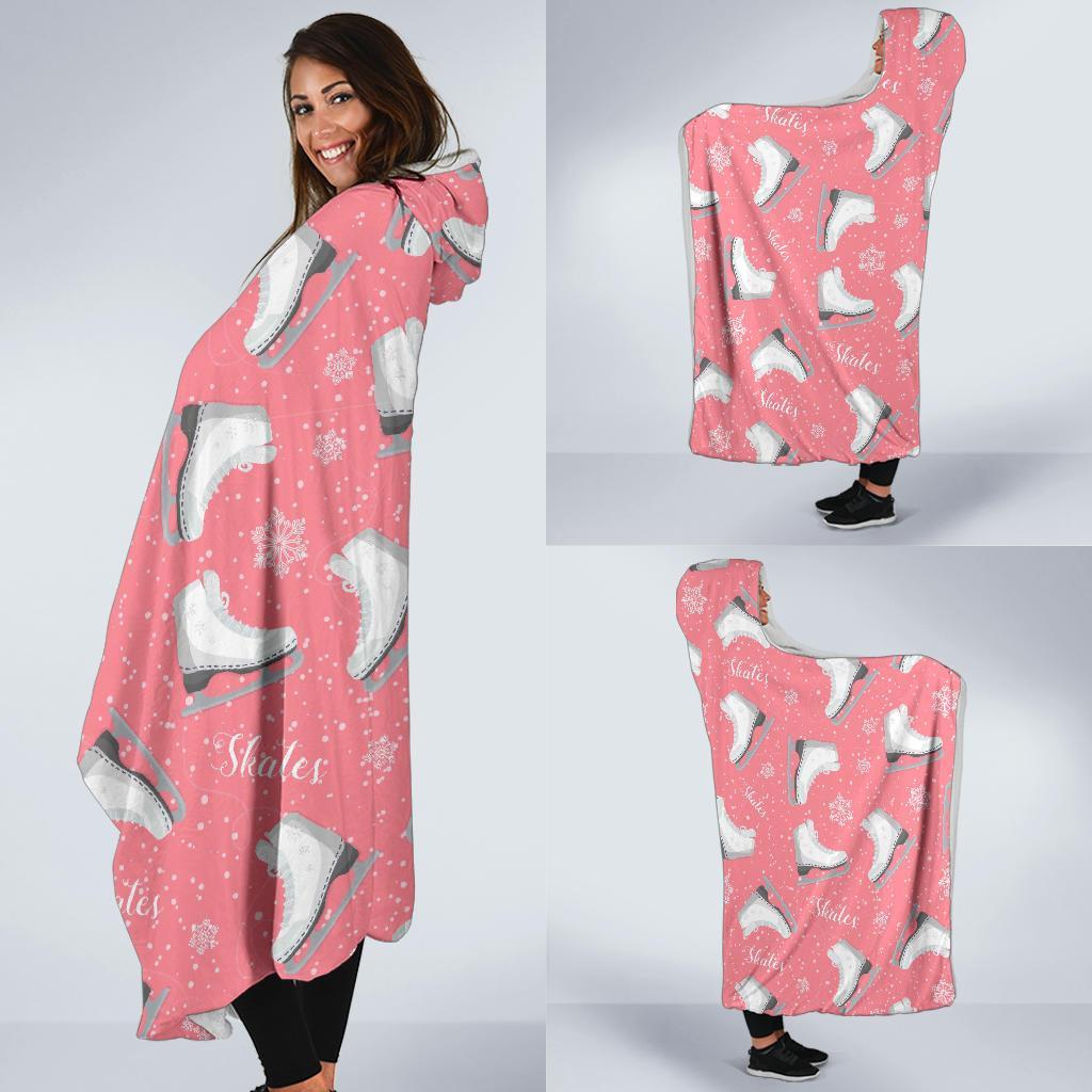 Ice Skate Pink Pattern Print Hooded Blanket-grizzshop