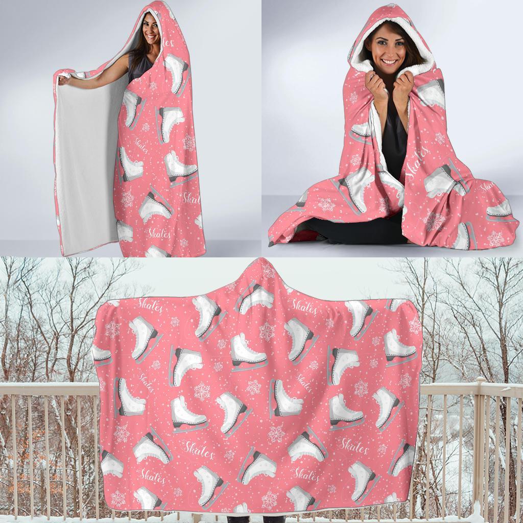 Ice Skate Pink Pattern Print Hooded Blanket-grizzshop