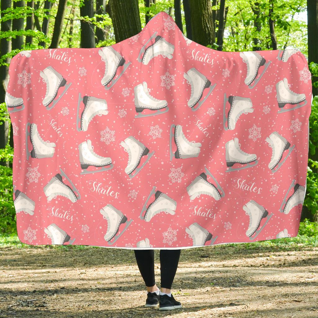 Ice Skate Pink Pattern Print Hooded Blanket-grizzshop