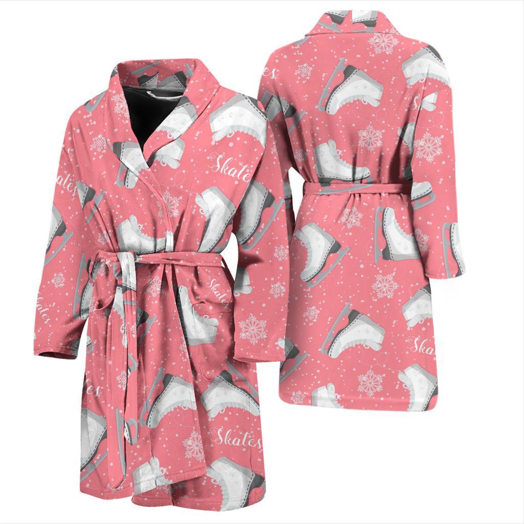 Ice Skate Pink Pattern Print Men Long Robe-grizzshop