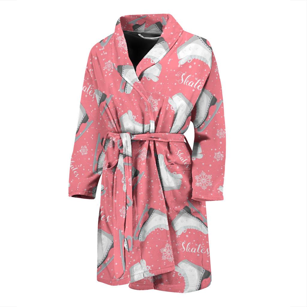 Ice Skate Pink Pattern Print Men Long Robe-grizzshop