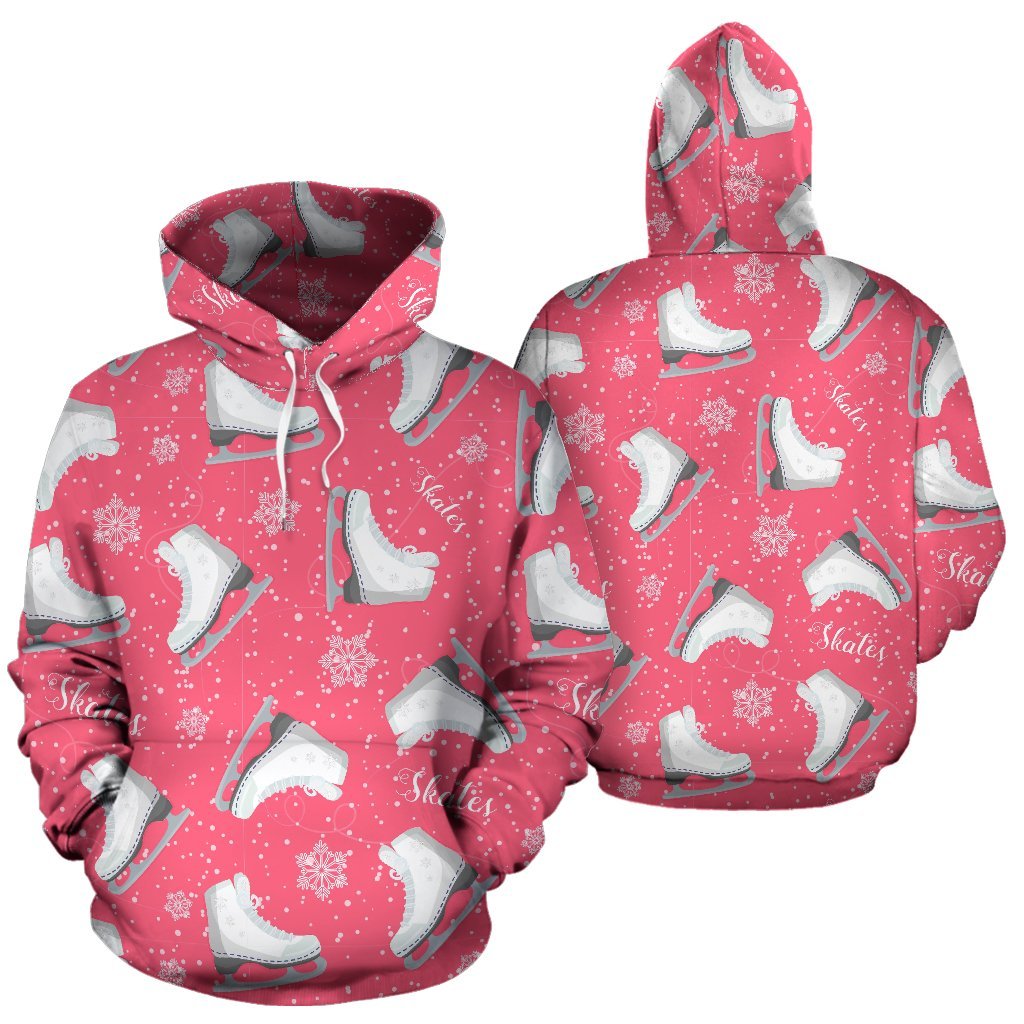 Ice Skate Pink Pattern Print Men Women Pullover Hoodie-grizzshop